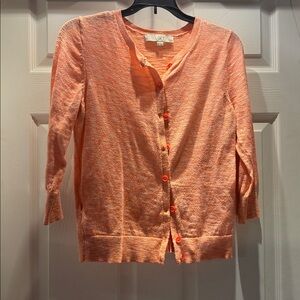Ann Taylor Loft Orange Button Up Cardigan Sweater with 3/4 Length Sleeves